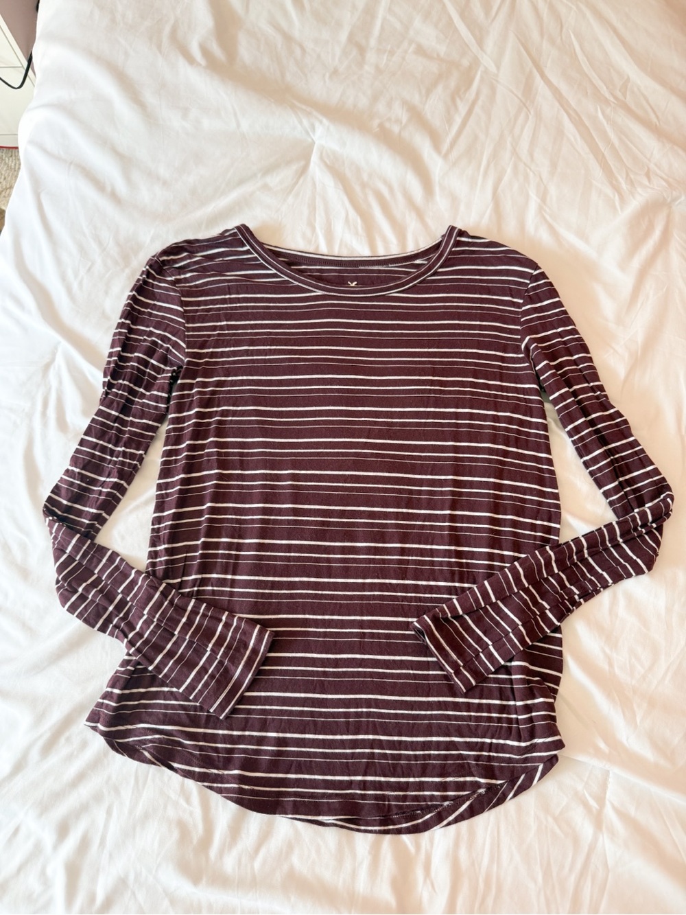 American Eagle Soft & Sexy Dark Red Striped Long Sleeve Tee Size XS